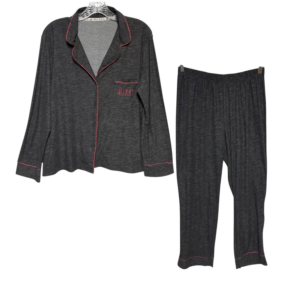 Rae Dunn Merry Pajama Set Gray Red Christmas Holiday Large